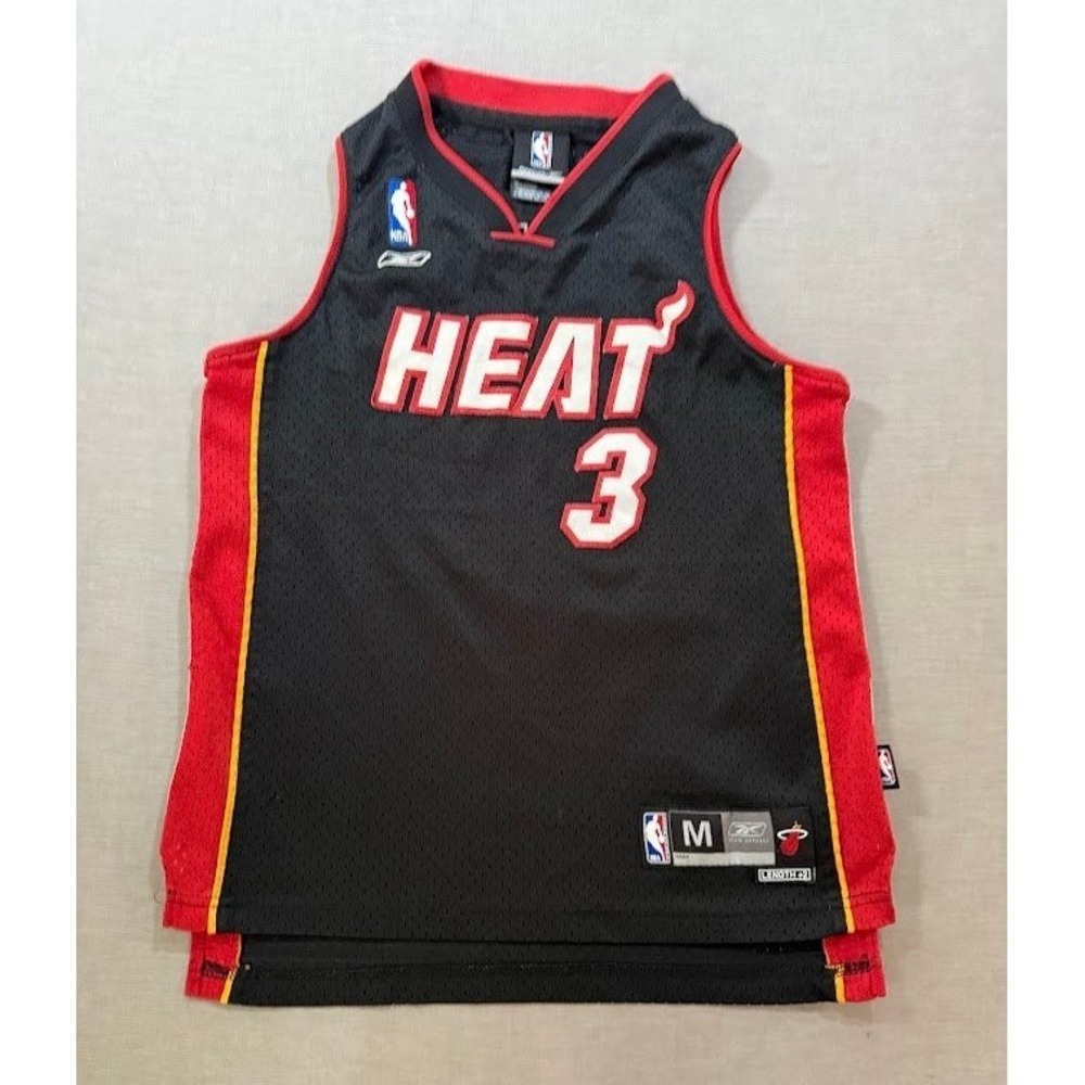 Miami Heat LeBron James #3 Wade Youth Basketball Jersey‎ Reebok Size M Black Red
